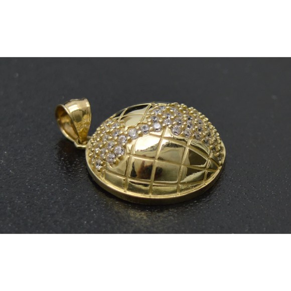 Real 10K Solid Yellow Gold Shiny CZ Round Cut cz World globe Pendant 3.4gr - Picture 4 of 7